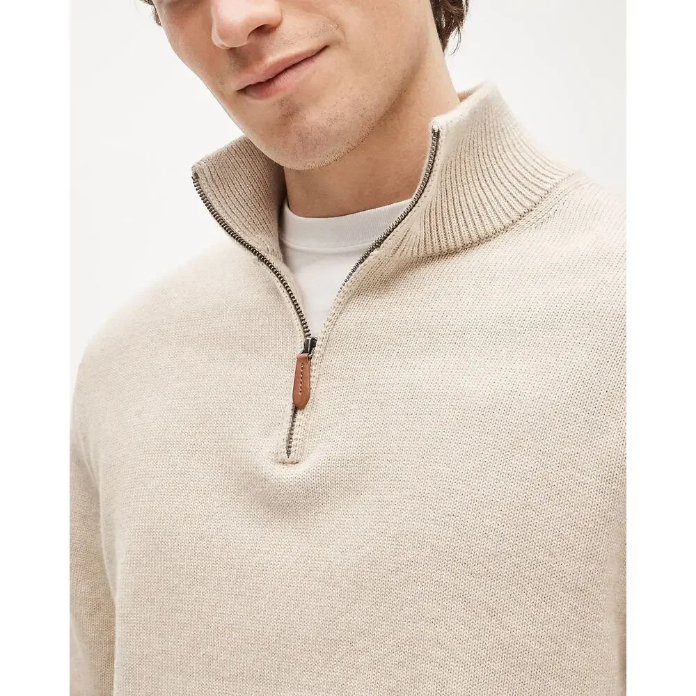 J. Crew Men's Heritage Cotton Quarter-Zip Sweater Knit Heather Sand Size M NWT